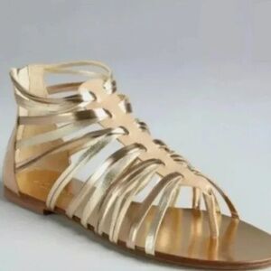 Jimmy Choo Chaya Gold Gladiator Flat Sandals Size 36.5 / 6.5 Italy Leather